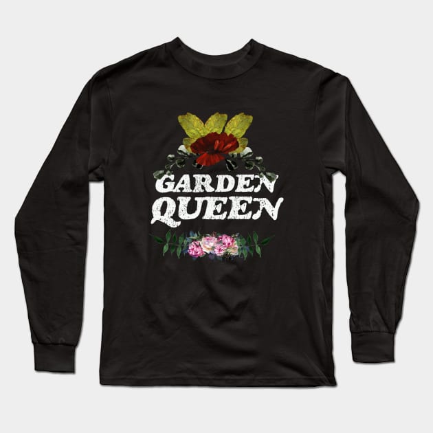 Garden Queen Gardening Woman Flowers Collage Long Sleeve T-Shirt by Foxxy Merch